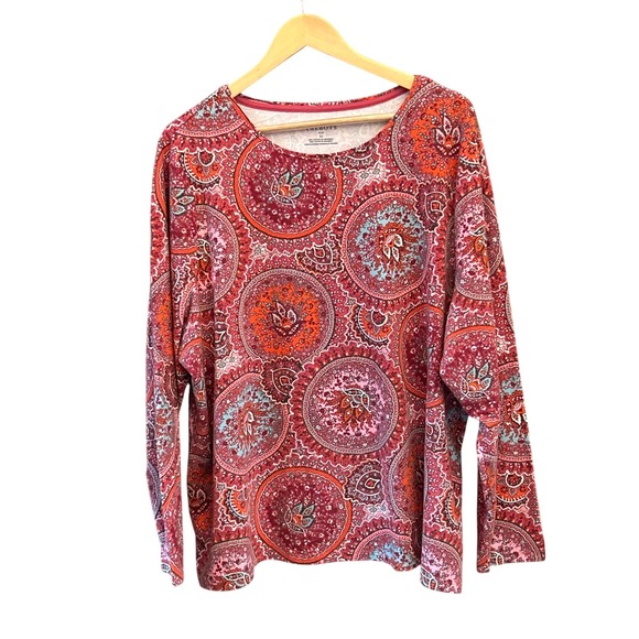 Talbots Plus 3X Red Bohemian Geometric Print Tee Relaxed Casual Pullover EUC - Picture 1 of 4